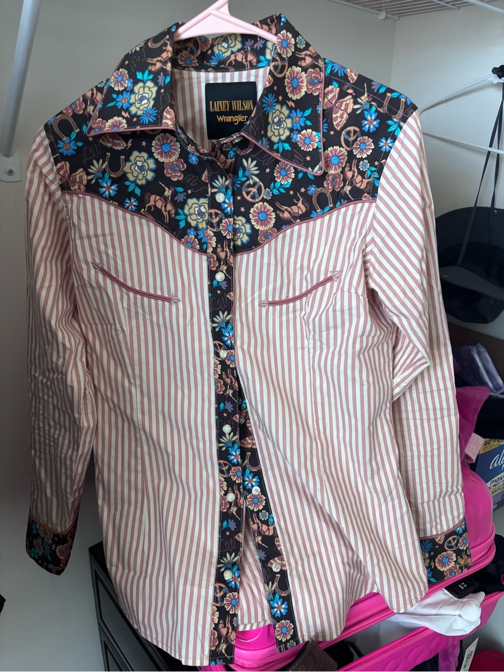 Wrangler Floral Western Stripe Button-Up Shirt - Brown, Blue, Cream